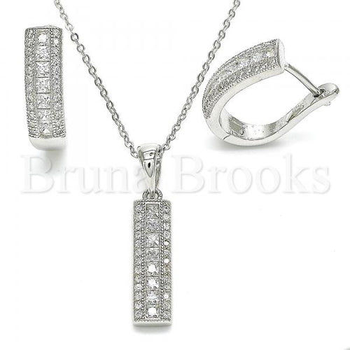 Bruna Brooks Sterling Silver 10.286.0037 Earring and Pendant Adult Set, with White Cubic Zirconia, Polished Finish, Rhodium Tone