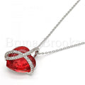 Rhodium Plated 04.239.0002.3.16 Fancy Necklace, Heart Design, with Padparadscha Swarovski Crystals and White Micro Pave, Polished Finish, Rhodium Tone