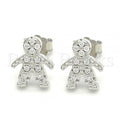 Sterling Silver 02.336.0033 Stud Earring, Little Boy Design, with White Crystal, Polished Finish, Rhodium Tone