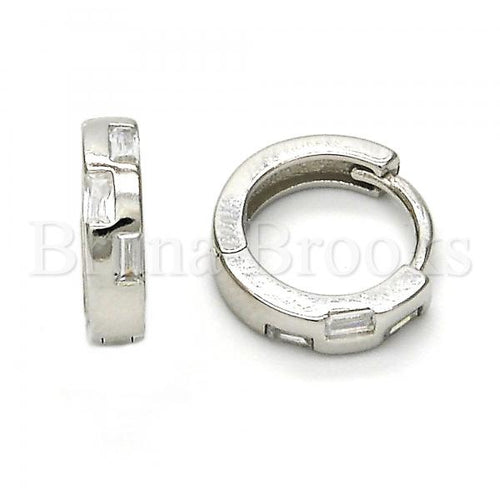 Bruna Brooks Sterling Silver 02.175.0094.10 Huggie Hoop, with White Cubic Zirconia, Polished Finish, Rhodium Tone