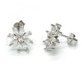 Bruna Brooks Sterling Silver 02.175.0112 Stud Earring, Flower Design, with White Cubic Zirconia, Polished Finish, Rhodium Tone