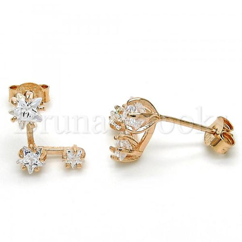 Bruna Brooks Sterling Silver 02.285.0089 Stud Earring, Star Design, with White Cubic Zirconia, Polished Finish, Rose Gold Tone
