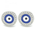 Sterling Silver Stud Earring, Greek Eye Design, with Crystal, Rhodium Tone