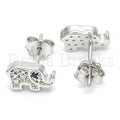 Sterling Silver Stud Earring, Elephant Design, with Crystal, Rhodium Tone