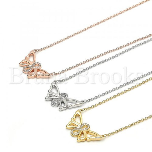 Sterling Silver Fancy Necklace, Butterfly and Infinite Design, with Crystal, Rhodium Tone