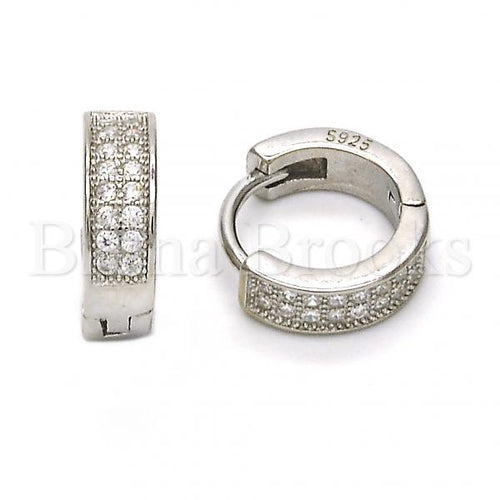 Bruna Brooks Sterling Silver 02.175.0066.10 Huggie Hoop, with White Micro Pave, Polished Finish, Rhodium Tone