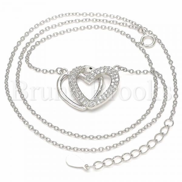 Sterling Silver 04.336.0141.16 Fancy Necklace, Heart Design, with White Cubic Zirconia, Polished Finish, Rhodium Tone