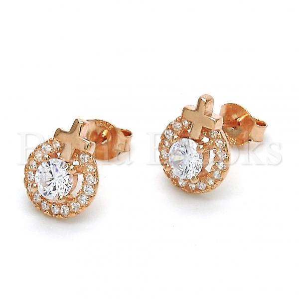 Sterling Silver 02.285.0074 Stud Earring, Cross Design, with White Cubic Zirconia, Polished Finish, Rose Gold Tone