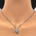 Sterling Silver Fancy Necklace, Bird Design, with Cubic Zirconia and Micro Pave, Rhodium Tone