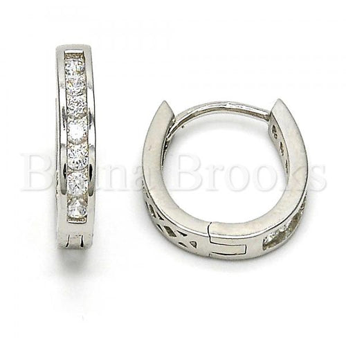Bruna Brooks Sterling Silver 02.286.0015.15 Huggie Hoop, with White Cubic Zirconia, Polished Finish, Rhodium Tone