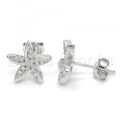 Bruna Brooks Sterling Silver 02.336.0059 Stud Earring, Flower Design, with White Crystal, Polished Finish, Rhodium Tone