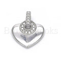 Bruna Brooks Sterling Silver 05.336.0014 Fancy Pendant, Heart Design, with White Crystal, Polished Finish, Rhodium Tone