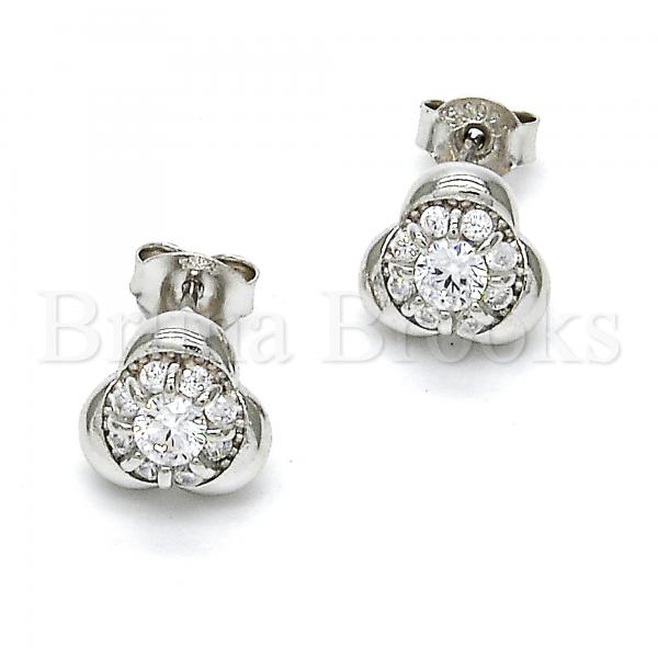 Sterling Silver 02.285.0013 Stud Earring, with White Cubic Zirconia, Polished Finish, Rhodium Tone