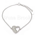Bruna Brooks Sterling Silver 03.336.0001.07 Fancy Bracelet, Heart Design, with White Micro Pave, Polished Finish, Rhodium Tone