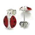 Sterling Silver Stud Earring, Ladybug Design, Rhodium Tone