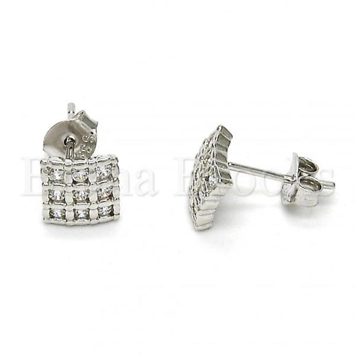 Bruna Brooks Sterling Silver 02.285.0007 Stud Earring, with White Cubic Zirconia, Polished Finish, Rhodium Tone