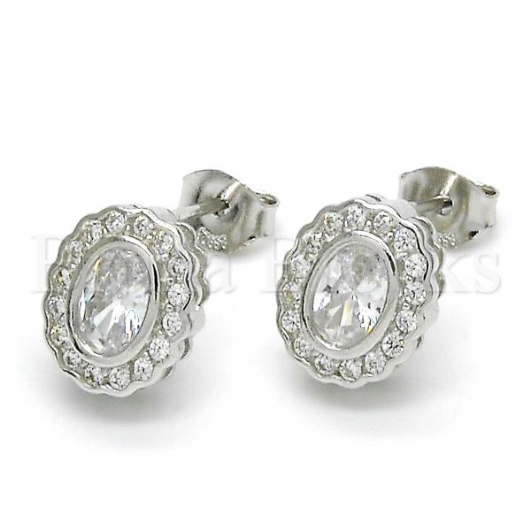 Sterling Silver 02.285.0093 Stud Earring, with White Cubic Zirconia, Polished Finish, Rhodium Tone