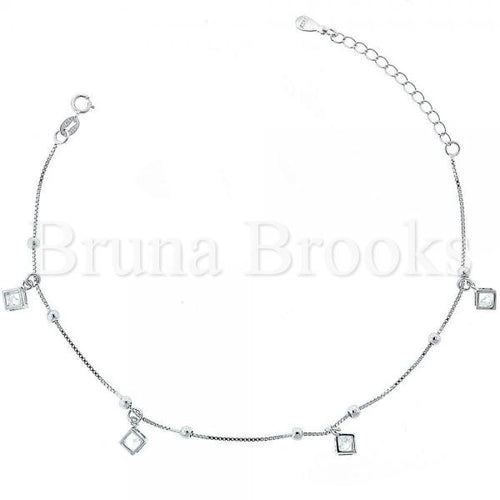 Bruna Brooks Sterling Silver 03.183.0094 Fancy Bracelet, Ball Design, with White Crystal, Polished Finish, Rhodium Tone