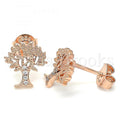 Sterling Silver Stud Earring, Tree Design, with Micro Pave, Rhodium Tone