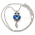 Rhodium Plated 04.239.0058.16 Fancy Necklace, Heart Design, with Bermuda Blue Swarovski Crystals and White Micro Pave, Polished Finish, Rhodium Tone