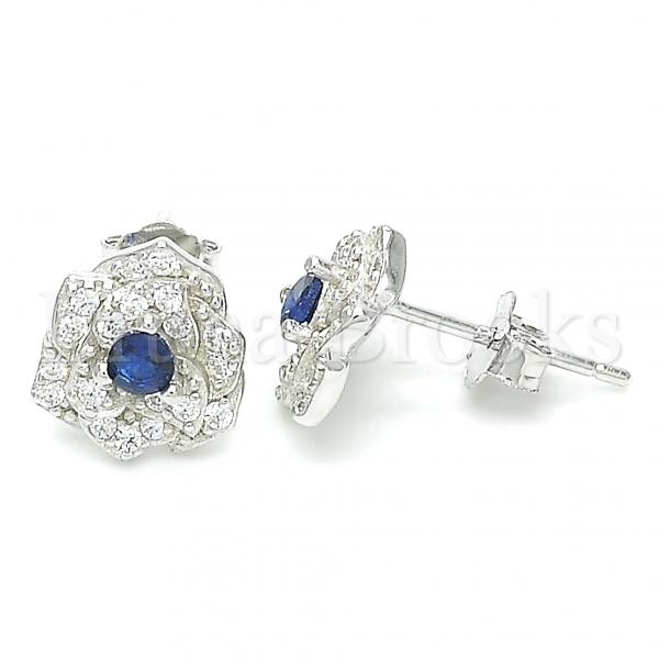 Dark Blue Black Cubic Zirconia Stud Earrings Rhodium on Sterling Silver