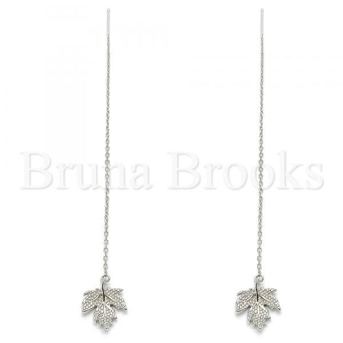 Bruna Brooks Sterling Silver 02.366.0008 Threader Earring, Leaf Design, Polished Finish, Rhodium Tone