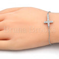 Sterling Silver 03.336.0016.07 Fancy Bracelet, Cross Design, with White Micro Pave, Polished Finish, Rhodium Tone