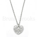 Sterling Silver Fancy Necklace, Heart Design, with Cubic Zirconia, Rhodium Tone