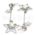 Rhodium Plated 02.26.0262 Long Earring, Star Design, with Aurore Boreale Swarovski Crystals and White Cubic Zirconia, Polished Finish, Rhodium Tone