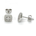 Bruna Brooks Sterling Silver 02.290.0024 Stud Earring, with White Micro Pave, Rhodium Tone