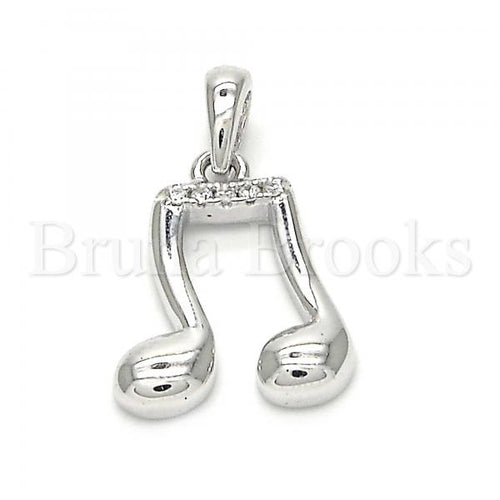 Bruna Brooks Sterling Silver 05.336.0018 Fancy Pendant, Music Note Design, with White Crystal, Polished Finish, Rhodium Tone
