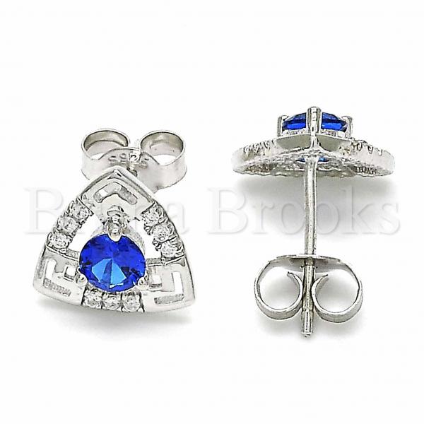 Sterling Silver 02.367.0008.1 Stud Earring, with Sapphire Blue Cubic Zirconia and White Crystal, Polished Finish, Rhodium Tone
