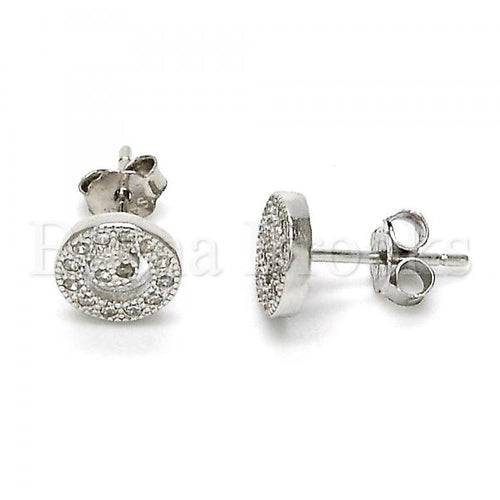 Bruna Brooks Sterling Silver 02.290.0027 Stud Earring, with White Micro Pave, Polished Finish, Rhodium Tone