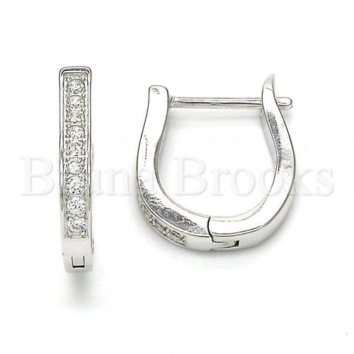Bruna Brooks Sterling Silver 02.186.0052.15 Huggie Hoop, with White Cubic Zirconia, Polished Finish, Rhodium Tone