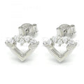 Sterling Silver Stud Earring, Heart Design, with Micro Pave, Rhodium Tone
