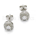Sterling Silver Stud Earring, with Cubic Zirconia and Micro Pave, Rhodium Tone