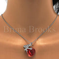 Rhodium Plated 04.239.0012.3.16 Fancy Necklace, Kohala and Heart Design, with Padparadscha Swarovski Crystals and White Cubic Zirconia, Polished Finish, Rhodium Tone