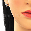 Sterling Silver Stud Earring, Dragon-Fly Design, with Crystal, Rhodium Tone