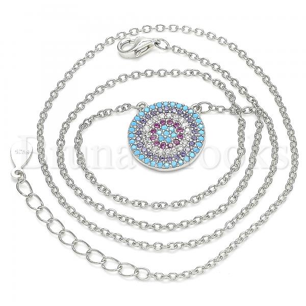 Sterling Silver 04.336.0220.16 Fancy Necklace, with Multicolor Cubic Zirconia, Polished Finish, Rhodium Tone