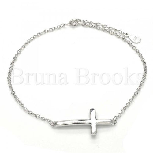 Bruna Brooks Sterling Silver 03.336.0005.07 Fancy Bracelet, Cross Design, Polished Finish, Rhodium Tone