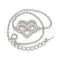 Sterling Silver 03.336.0004.07 Fancy Bracelet, Heart and Infinite Design, with White Crystal, Polished Finish, Rhodium Tone