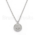 Sterling Silver Fancy Necklace, Smile Design, with Cubic Zirconia, Rhodium Tone
