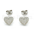 Sterling Silver 02.186.0034 Stud Earring, Heart Design, with White Micro Pave, Polished Finish, Rhodium Tone