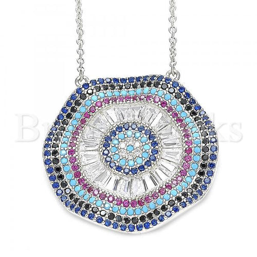 Bruna Brooks Sterling Silver 04.336.0218.16 Fancy Necklace, with White Cubic Zirconia and Multicolor Micro Pave, Polished Finish, Rhodium Tone