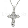 Sterling Silver Fancy Necklace, Cross Design, with Cubic Zirconia, Rose Gold Tone
