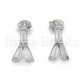 Sterling Silver 02.186.0115 Stud Earring, Eiffel Tower Design, with White Cubic Zirconia, Polished Finish, Rhodium Tone