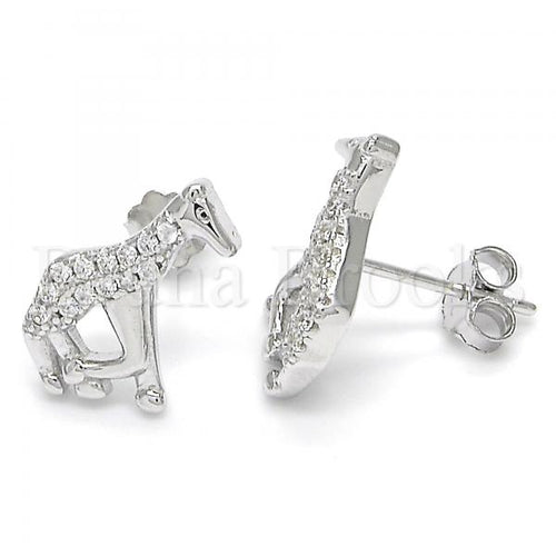 Bruna Brooks Sterling Silver 02.336.0064 Stud Earring, Giraffe Design, with White Crystal, Polished Finish, Rhodium Tone
