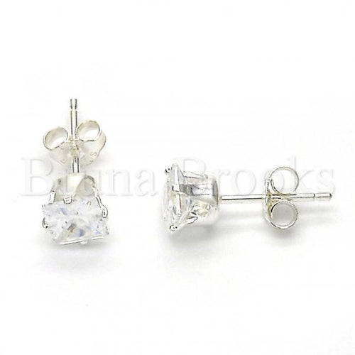 Bruna Brooks Sterling Silver 02.63.2616 Stud Earring, with White Cubic Zirconia, Polished Finish,