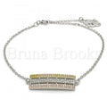 Bruna Brooks Sterling Silver 03.336.0030.08 Fancy Bracelet, with White Micro Pave, Polished Finish, Tri Tone