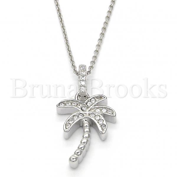 Sterling Silver 05.336.0029 Fancy Pendant, Tree Design, with White Crystal, Polished Finish, Rhodium Tone